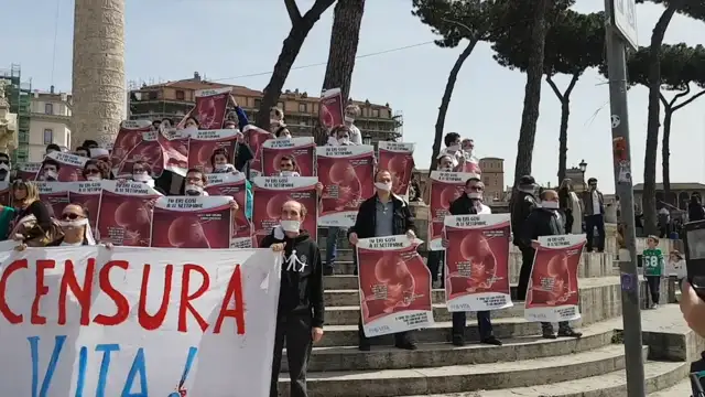 Rome pro-lifers protest billboard removal, April 14, 2018